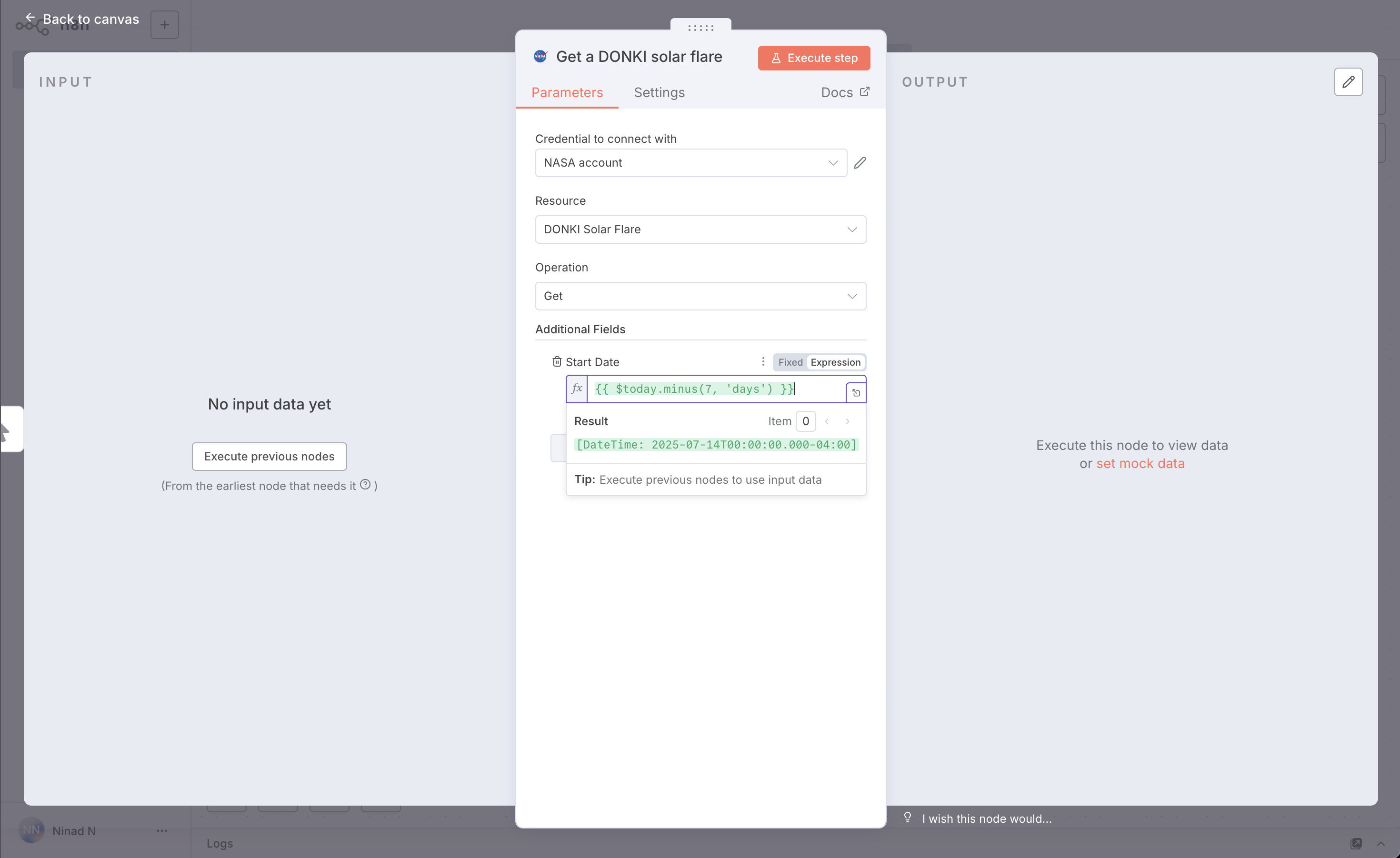 image showing the expression above generating a date